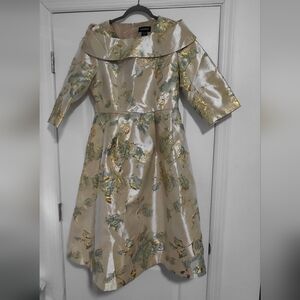 Ashro Floral Metallic Fit-and-Flare Dress in Champagne and Gold